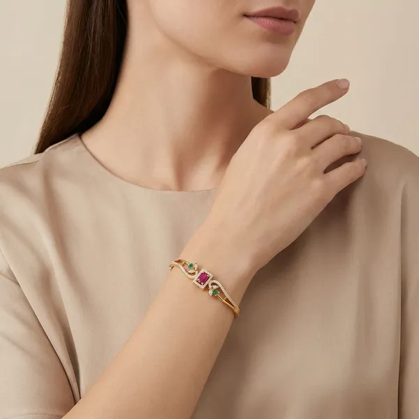 Golden_Ruby_And_Emerald_Studded_Gold_Plated_Metal_Openable_Bracelet_For_Women