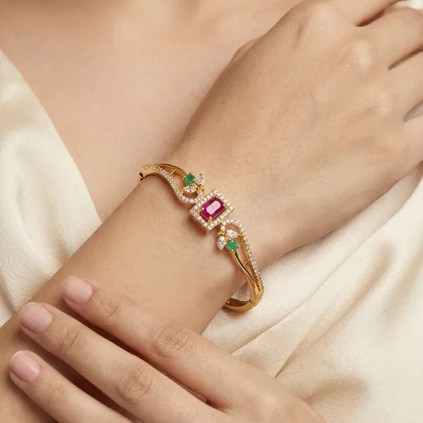 Golden_Ruby_And_Emerald_Studded_Gold_Plated_Metal_Openable_Bracelet_For_Women
