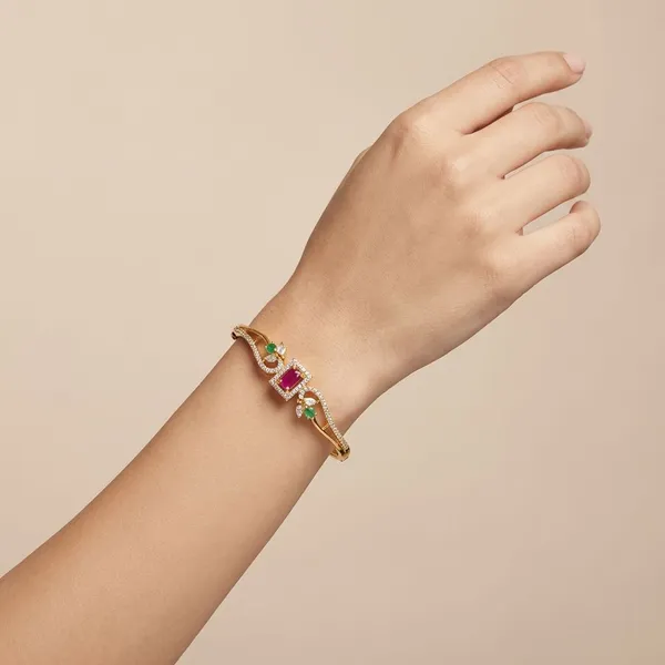 Golden_Ruby_And_Emerald_Studded_Gold_Plated_Metal_Openable_Bracelet_For_Women