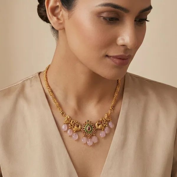 Pink_Gold_Plated_Bead_Short_Necklace_For_Women