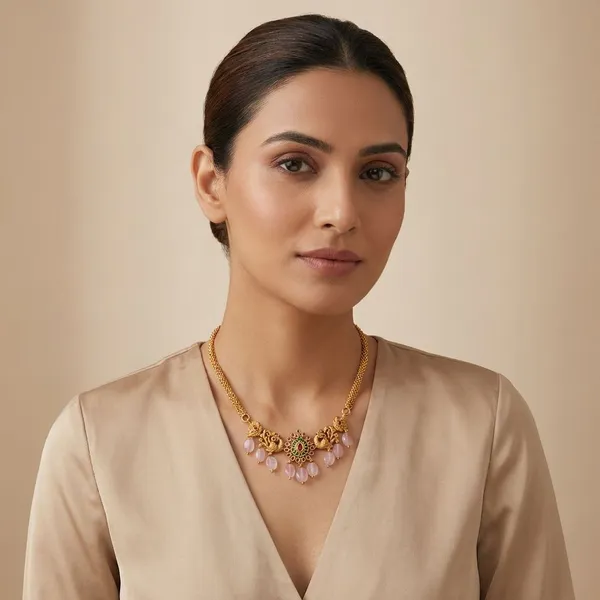 Pink_Gold_Plated_Bead_Short_Necklace_For_Women