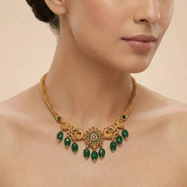 Green_Gold_Plated_Bead_Short_Necklace_For_Women