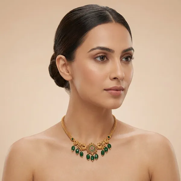 Green_Gold_Plated_Bead_Short_Necklace_For_Women