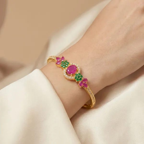 Golden_Ruby_And_Emerald_Studded_Gold_Plated_Metal_Openable_Bracelet_For_Women