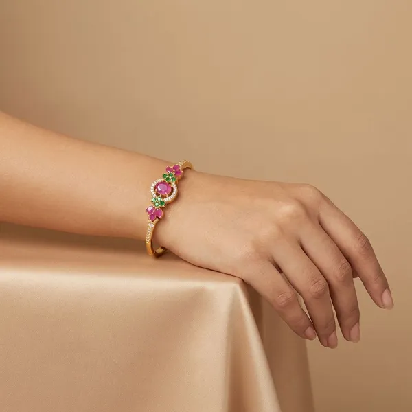 Golden_Ruby_And_Emerald_Studded_Gold_Plated_Metal_Openable_Bracelet_For_Women