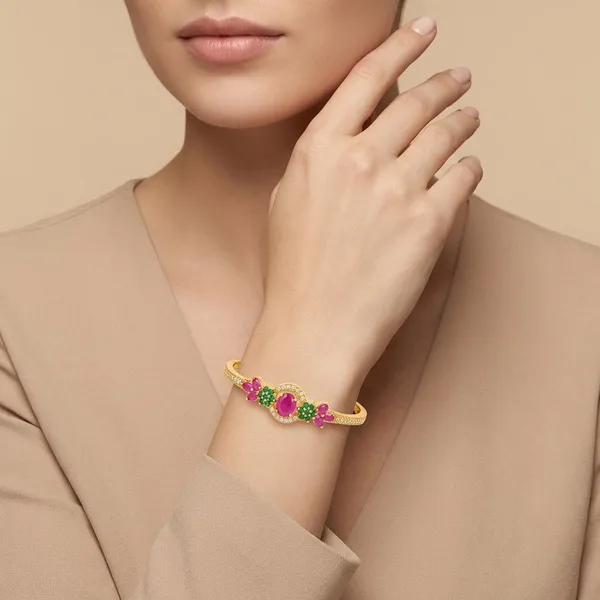 Golden_Ruby_And_Emerald_Studded_Gold_Plated_Metal_Openable_Bracelet_For_Women