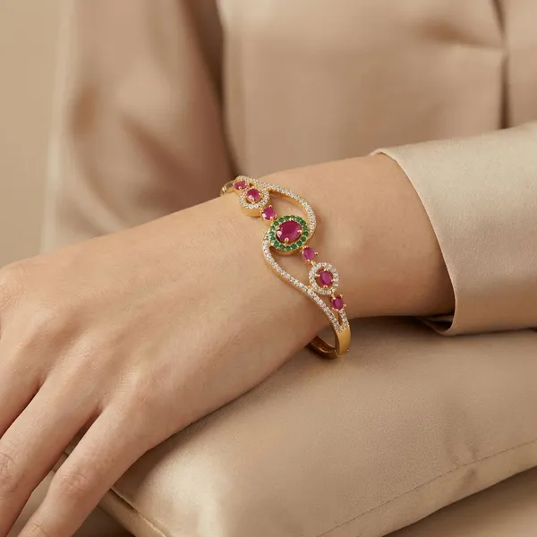 Golden_Ruby_And_Emerald_Studded_Gold_Plated_Metal_Openable_Bracelet_For_Women