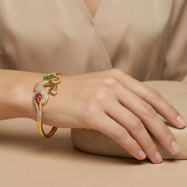Golden_Ruby_And_Emerald_Studded_Gold_Plated_Metal_Openable_Bracelet_For_Women