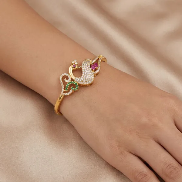Golden_Ruby_And_Emerald_Studded_Gold_Plated_Metal_Openable_Bracelet_For_Women