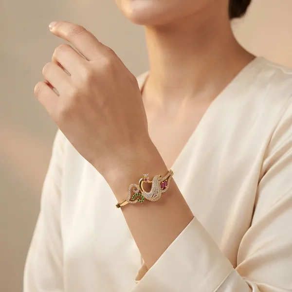 Golden_Ruby_And_Emerald_Studded_Gold_Plated_Metal_Openable_Bracelet_For_Women
