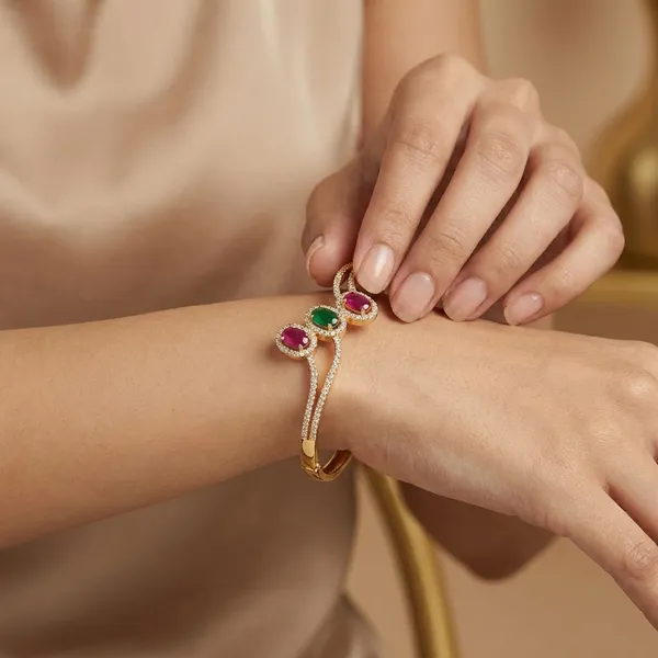 Golden_Ruby_And_Emerald_Studded_Gold_Plated_Metal_Openable_Bracelet_For_Women