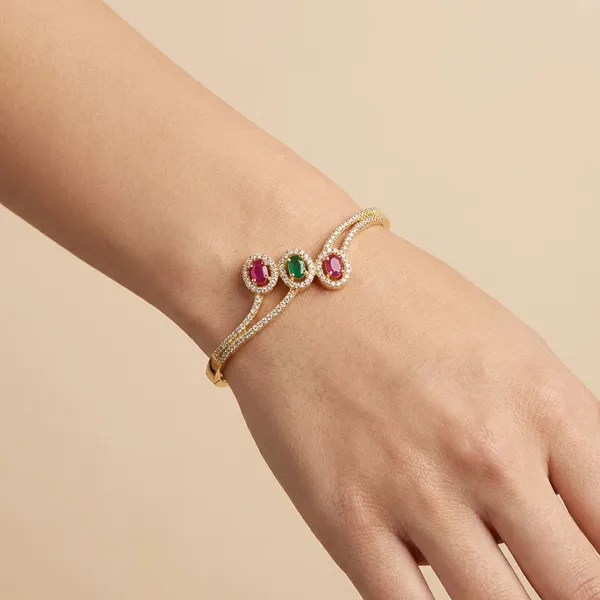 Golden_Ruby_And_Emerald_Studded_Gold_Plated_Metal_Openable_Bracelet_For_Women