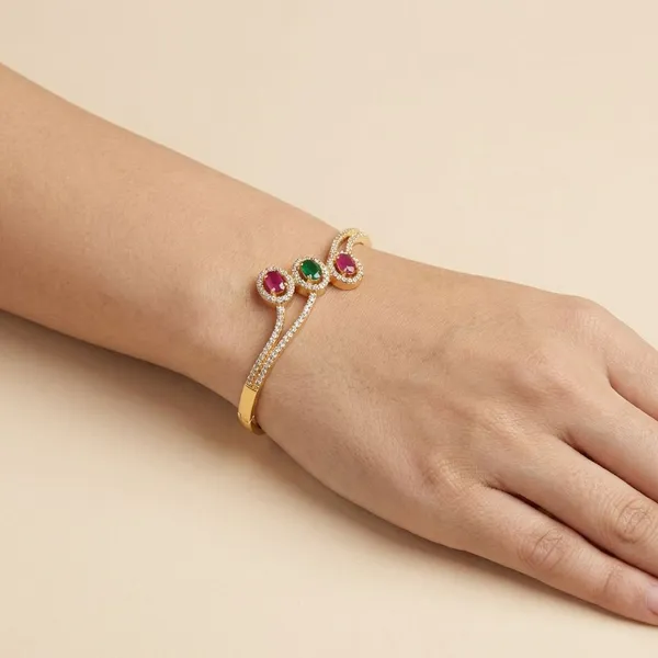 Golden_Ruby_And_Emerald_Studded_Gold_Plated_Metal_Openable_Bracelet_For_Women