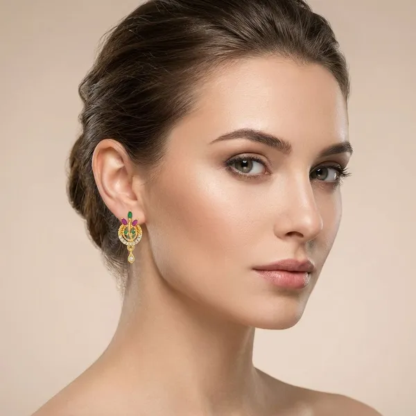 Pink_Green_Gold_Plated_Gold_Plated_Earrings_For_Women
