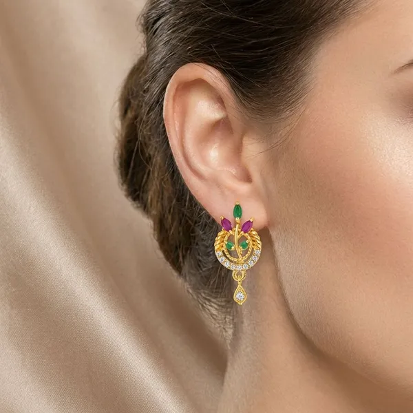 Pink_Green_Gold_Plated_Gold_Plated_Earrings_For_Women