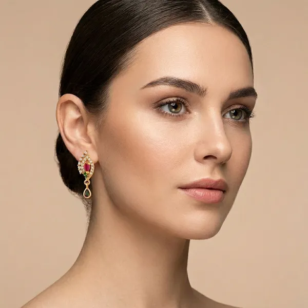 Pink_Green_Gold_Plated_Gold_Plated_Earrings_For_Women