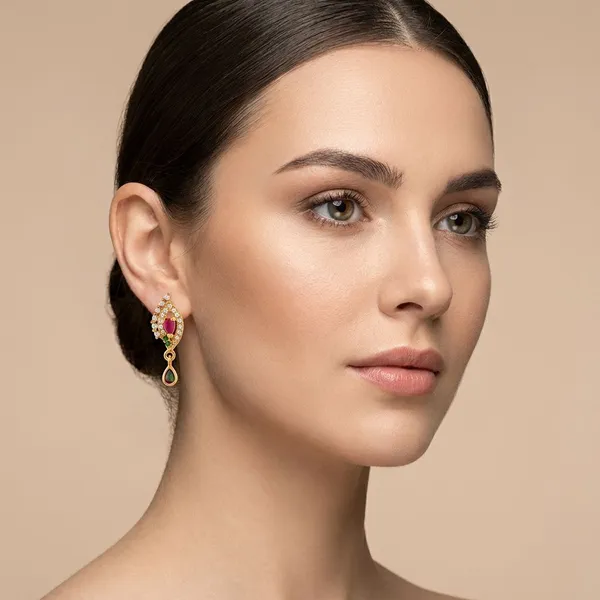 Pink_Green_Gold_Plated_Gold_Plated_Earrings_For_Women