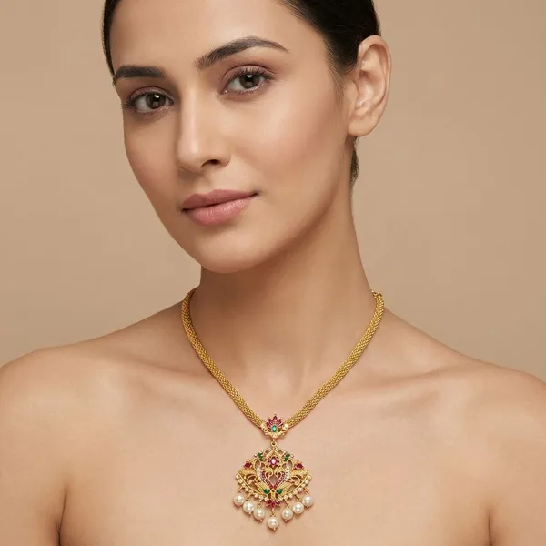 Multicolor_Gold_Plated_Gold_Stone_Studded_Pendant_Chain_For_Women