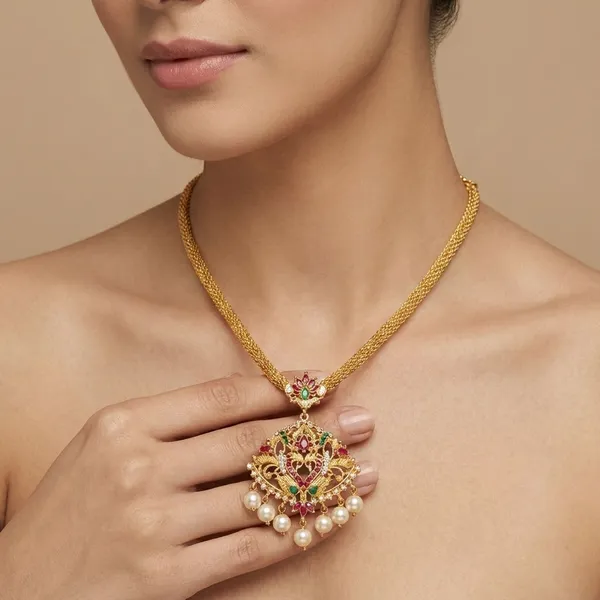 Multicolor_Gold_Plated_Gold_Stone_Studded_Pendant_Chain_For_Women