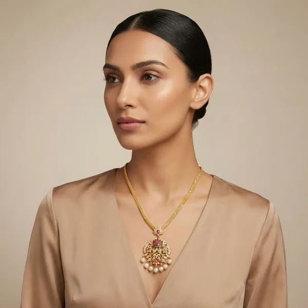 Multicolor_Gold_Plated_Gold_Stone_Studded_Pendant_Chain_For_Women