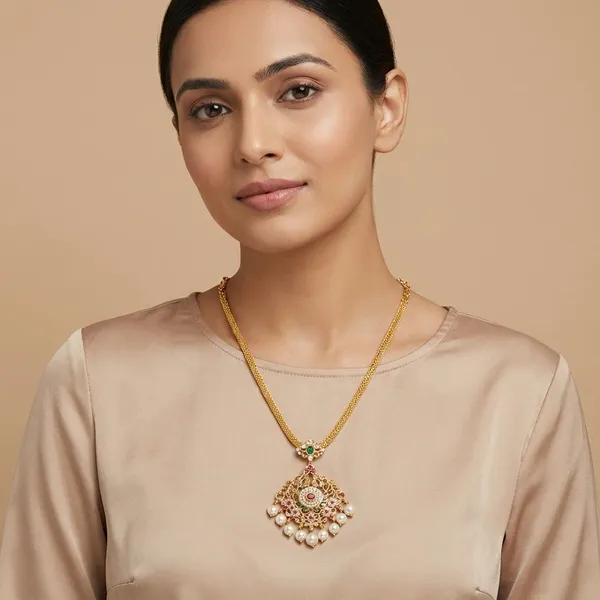 Multicolor_Gold_Plated_Gold_Stone_Studded_Pendant_Chain_For_Women