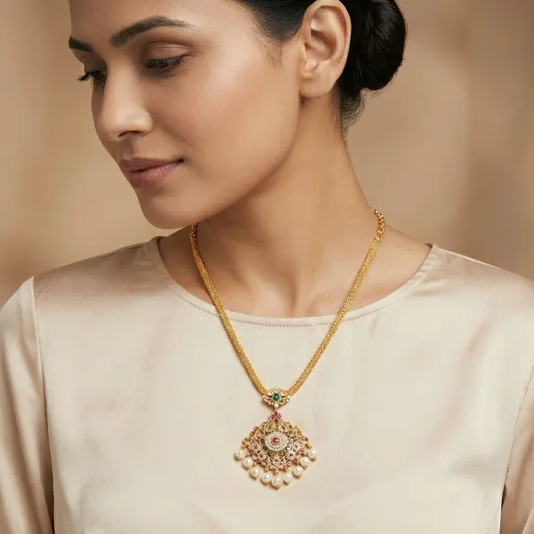 Multicolor_Gold_Plated_Gold_Stone_Studded_Pendant_Chain_For_Women