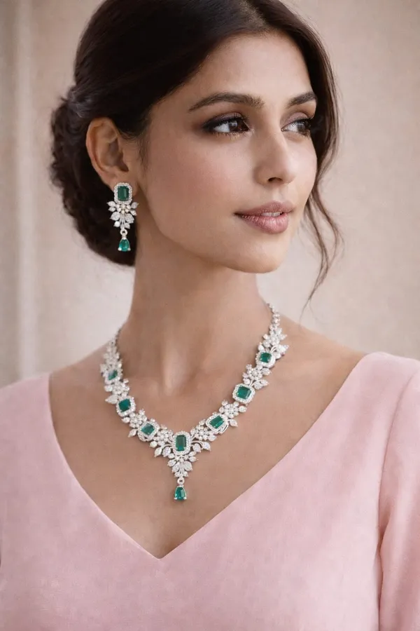 Emerald_Green_Premium_Silver_Necklace_Set