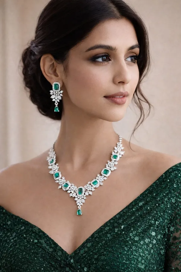 Emerald_Green_Premium_Silver_Necklace_Set