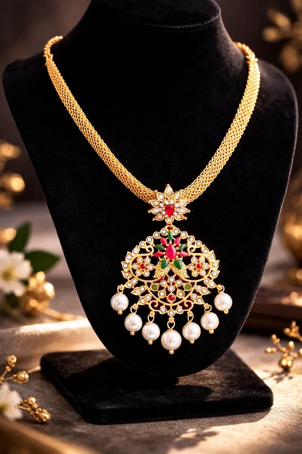 Multicolor_Gold_Plated_Gold_Stone_Studded_Pendant_Chain_For_Women
