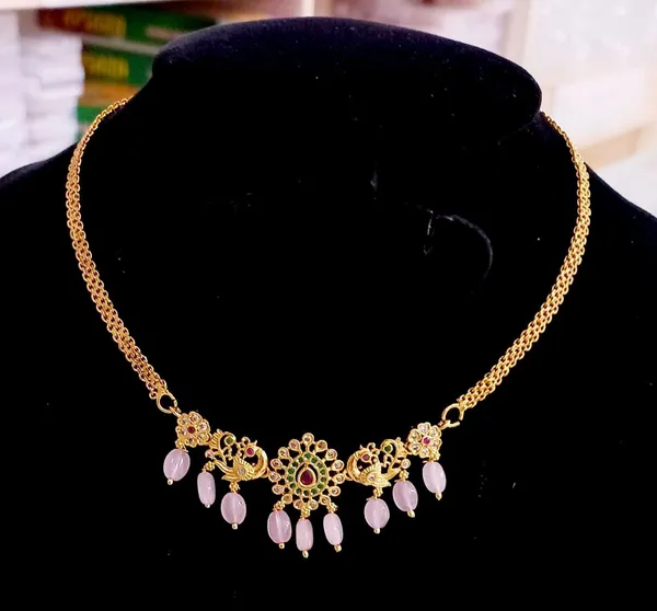Pink_Gold_Plated_Bead_Short_Necklace_For_Women