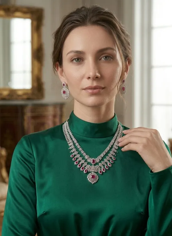 Ruby_Pink_And_Silver_Premium_Necklace_Set_For_Women