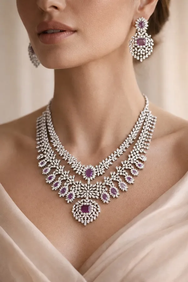 Ruby_Pink_And_Silver_Premium_Necklace_Set_For_Women