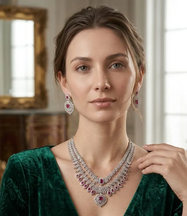 Ruby_Pink_And_Silver_Premium_Necklace_Set_For_Women