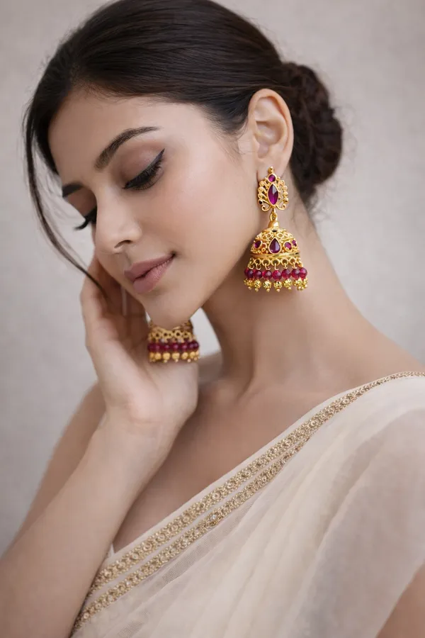 Ruby_Pink_Gold_Plated_Jhumka_Earrings_For_Women