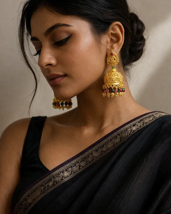 Multicolor_Gold_Plated_Jhumka_Earrings_For_Women_[Temple_Jewellery]