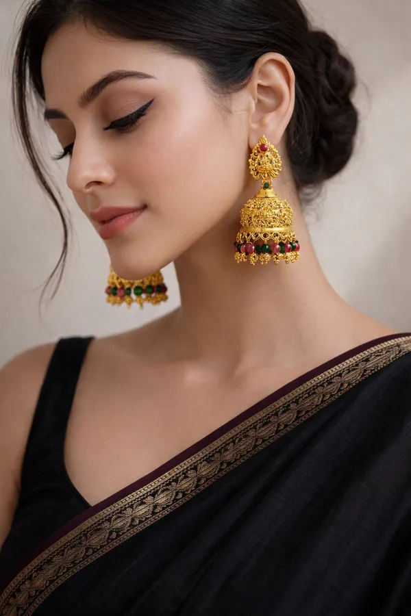 Multicolor_Gold_Plated_Jhumka_Earrings_For_Women_[Temple_Jewellery]