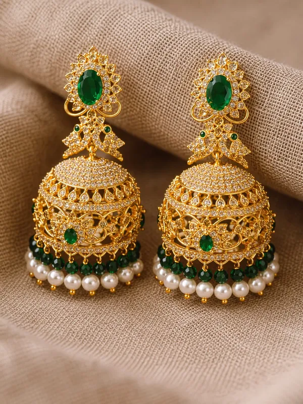 Emerald_Green_Studded_Gold_Plated_Jhumka_Earrings_For_Women_(pressing_type)