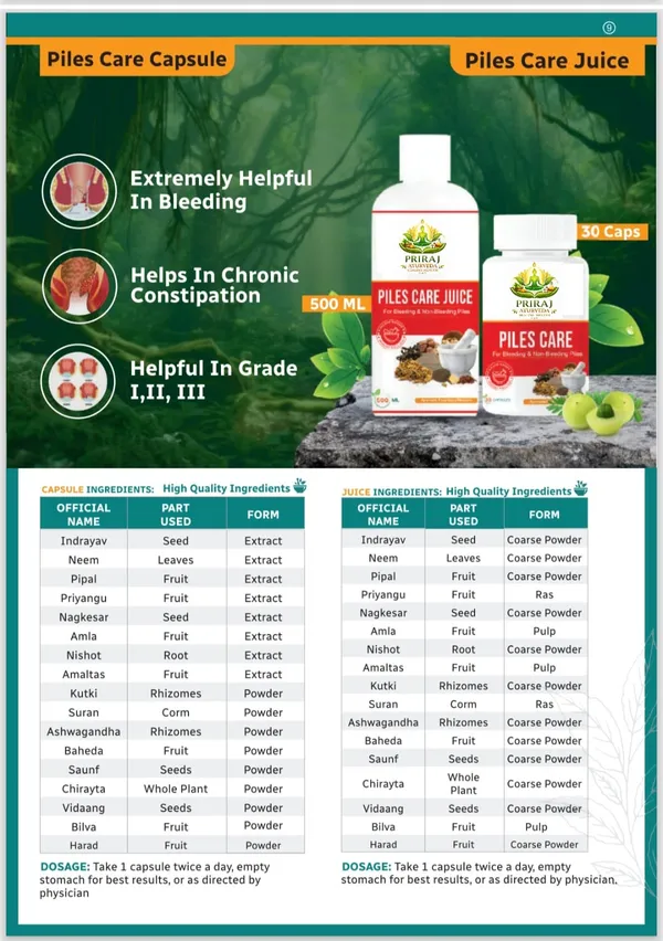 White_And_Red_Priraj_Piles_Care_Combo_With_Ayurvedic_Juice_(500Ml)_&_Capsules_(30_Caps)_For_Bleeding,_Constipation_&_Grade_I,_Ii,_Iii_Piles_Relief_Combo_Pack
