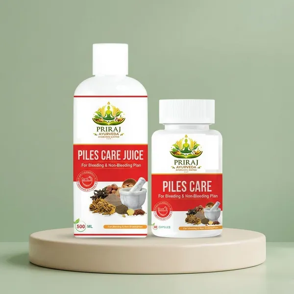 White_And_Red_Priraj_Piles_Care_Combo_With_Ayurvedic_Juice_(500Ml)_&_Capsules_(30_Caps)_For_Bleeding,_Constipation_&_Grade_I,_Ii,_Iii_Piles_Relief_Combo_Pack