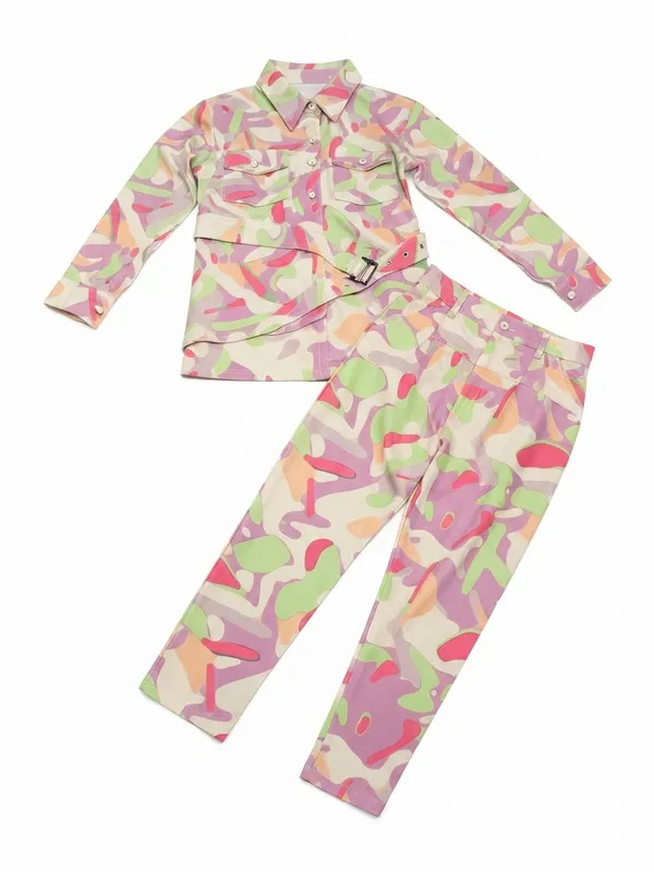 Multicolor_Printed_Belted_Shirt_And_Trousers_Set_for_Girls