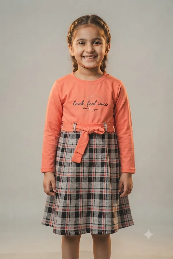 Coral_Plaid_Fit_And_Flare_Dress_for_Girls