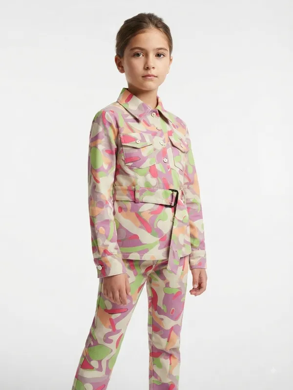 Multicolor_Printed_Belted_Shirt_And_Trousers_Set_for_Girls