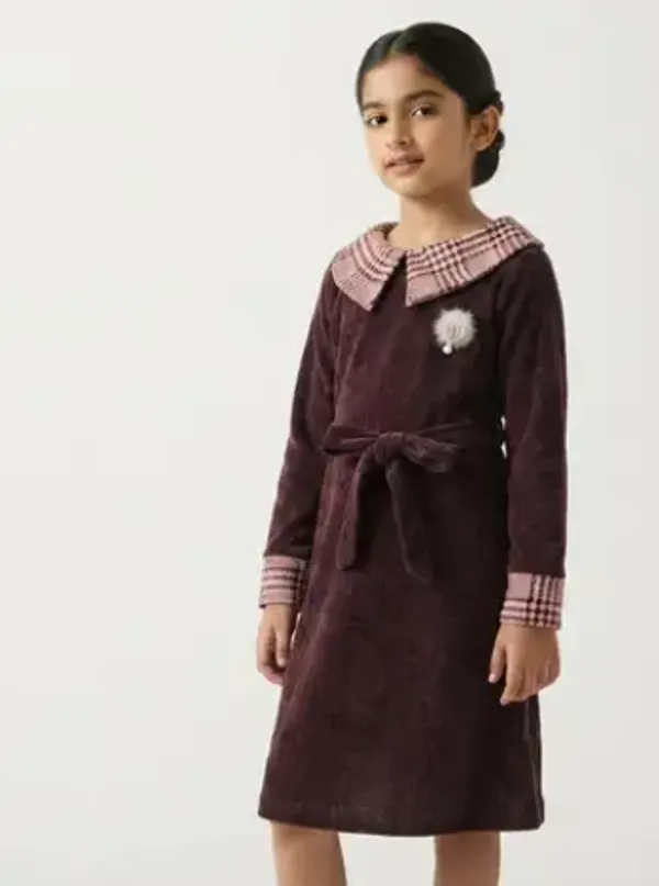 Maroon_Checked_Collar_Dress_for_Girls