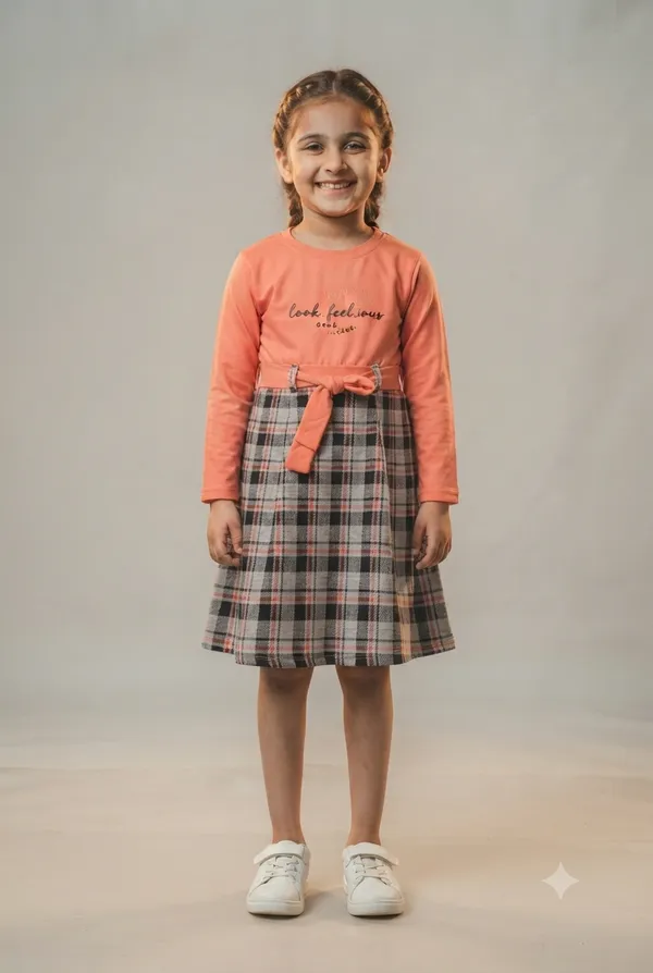 Coral_Plaid_Fit_And_Flare_Dress_for_Girls