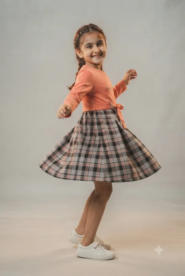 Coral_Plaid_Fit_And_Flare_Dress_for_Girls