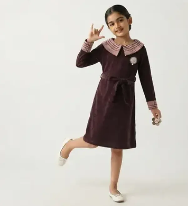 Maroon_Checked_Collar_Dress_for_Girls