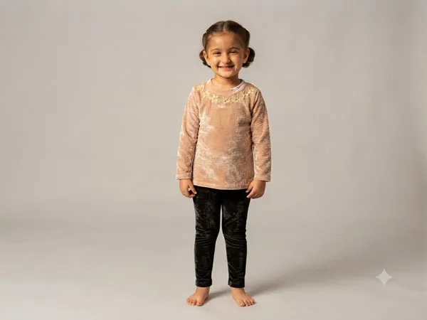 Peach_Velvet_Full_Sleeve_Top_And_Black_Leggings_Set_for_Girls