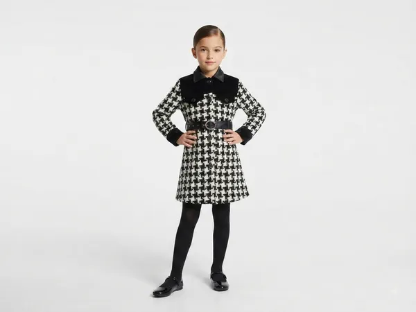 Black_And_White_Houndstooth_Long_Sleeve_Dress_for_Girls