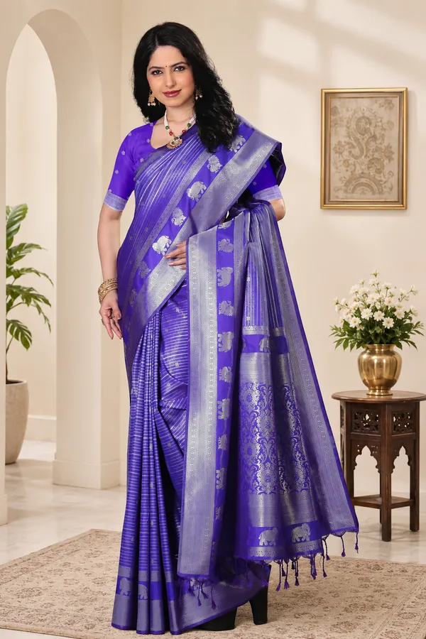 Purple_Banarasi_Silk_Silver_Zari_Border_Saree_For_Women