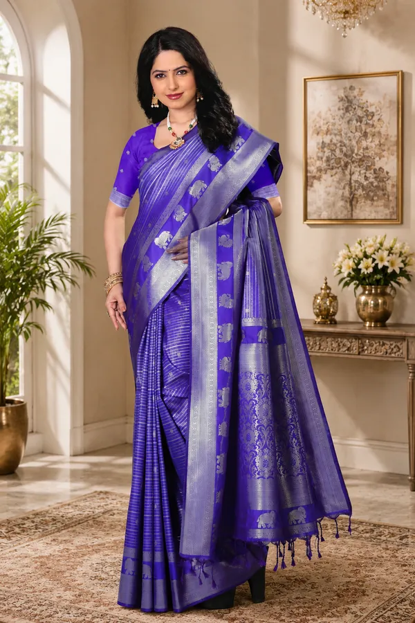 Purple_Banarasi_Silk_Silver_Zari_Border_Saree_For_Women